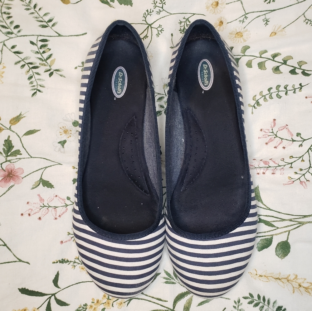 GUC Dr Scholl's Friendly Flat Blue & White Stripe, Size 9